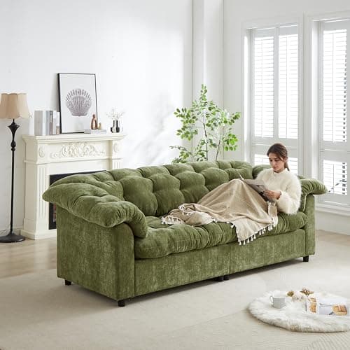 KEIKI 94.8" Chenille Deep Seat Modern Cloud Sofa Plush Upholstered 3 Seat Couch with Soft Cushions and Solid Wood Frame Fluffy High Comfort Design for Contemporary Living Rooms and Everyday Relaxation