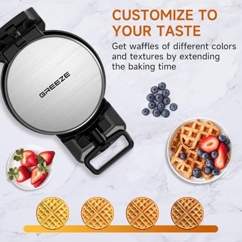 Waffle Maker, Double Belgian Waffle Maker 180°Flip, 1400W Waffle Iron 8 Slices, Rotating & Nonstick Plates with Removable Drip Tray for Easy Clean, Stainless Steel, Locking Buckle & Cool Touch Handle 6