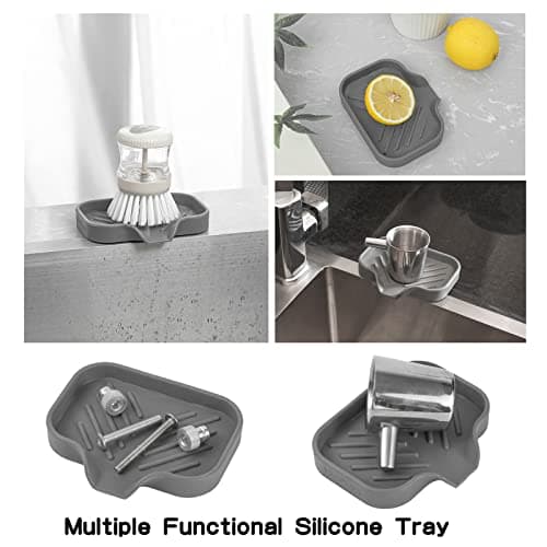 MicoYang Silicone Bathroom Soap Dishes with Drain Spout-Bathroom and Kitchen Sink Organizer,Sponge Holder,Dish Soap Tray,Perfect for Dispenser,Scrubber,Bottle,Cup on Sink or Counter-Grey 4.9"×3.2" 5