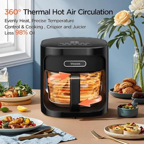 4.5QT Large Air Fryer – See-Through Glass Window, 360° Hot Air and Auto Shut-Off for Golden Glass Air Fryer, Crispy Food 6