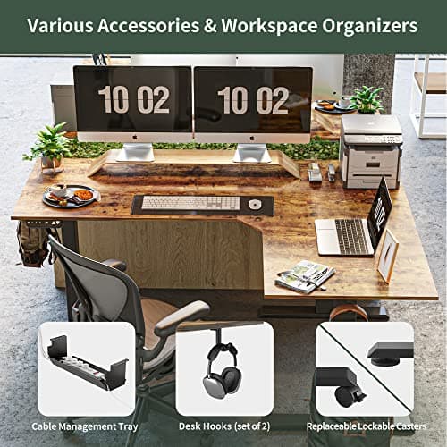 FEZIBO 75 Inches, Supports Over 300lbs, Large L Shaped Standing Desk, Electric Height Adjustable L Shaped Desk, Suitable for Home Office, Rustic Brown Top/Black Frame 5