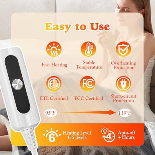 ACCU-WARMTH Tufted Heated Blanket Throw Size- Fast Warming with 6 Heat Settings & 4 Hours Auto-Off, Electric Throw Blanket for Couch, 50"x60", London Grey 5