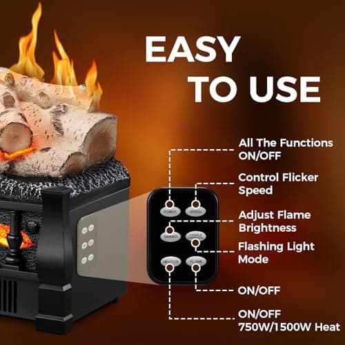 Electric Fireplace Insert Log Heater 21 Inches, 5 Flame Brightness, Multiple Flicker Speed, 750w/1500w Heating, Remote Control, Auto Shut Off 5