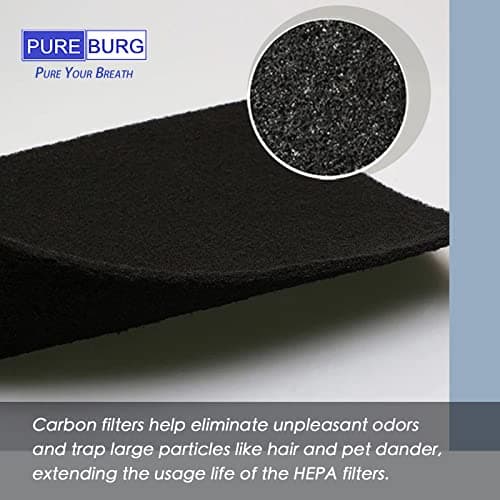 PUREBURG 990051000 Replacement True HEPA Filter Set Compatible with Hamilton Beach TrueAir 04383 04384 04385 04386 Compact Pet Air Purifier,H13 Activated Carbon,2-Pack 6