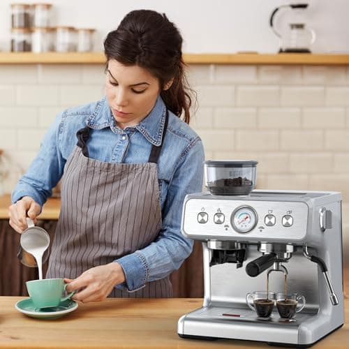 Electactic Espresso Machine with Grinder, Stainless Steel 20 Bar Semi-Automatic Expresso Coffee Machines, Featuring a Milk Frother, Steam Wand, Removable Water Tank for Latte, Macchiato, Cappuccino 8