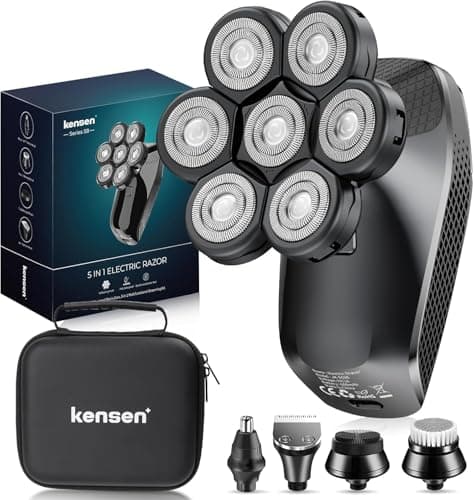 7D Head Shavers for Bald Men - 5 in 1 kensen Electric Head Hair Shaver, Head Electric Razor with Nose Hair & Beard Trimmer Cordless IPX6 Waterproof Wet Dry LED Display Travel Case