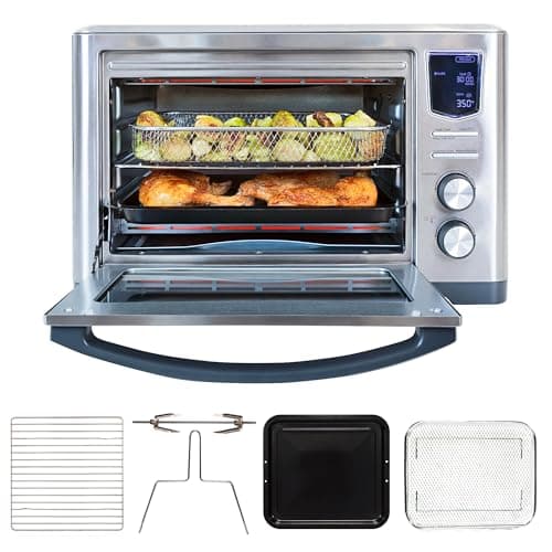 Kenmore Digital 11-In-1 Air Fryer Toaster Oven Combo 26 Qt Convection Rotisserie Dehydrator Bake Broil 1800 Watts 80°-450°F Temp Controls Top & Bottom Heater Adjustments Stainless Steel Large Capacity