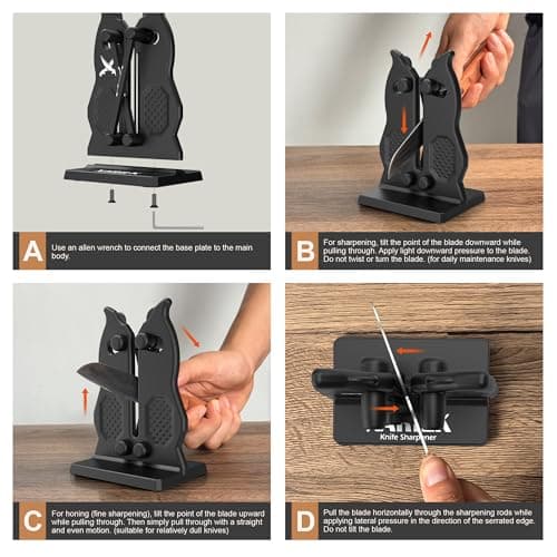XARILK Edge Kitchen Knife Sharpener – Pull-Through Manual Sharpener with Spring Arms – Tungsten Carbide, Self-Adjusting Angle, Fast Edge Repair for Kitchen, Outdoor, and EDC Knives (Black) 5