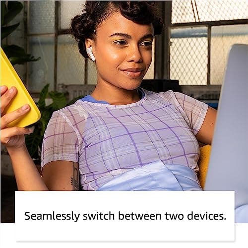 Amazon Echo Buds (newest model), True Wireless Bluetooth 5.2 Earbuds with Alexa+ Early Access, audio personalization, 20H battery with charging case, fast charging, sweat resistant, Glacier White 5