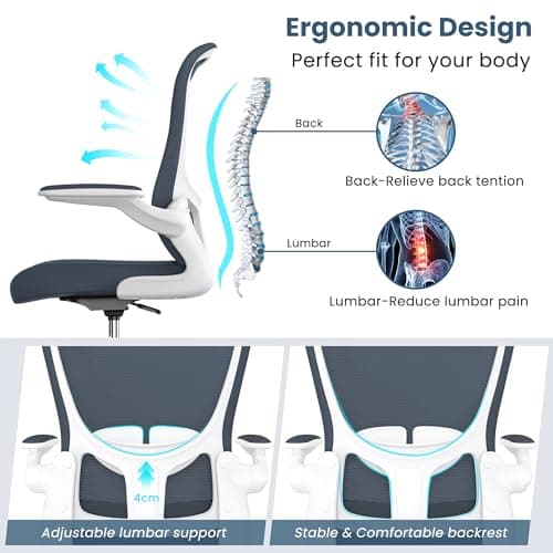 Drafting Chair, Tall Office Chair with Flip-up Armrests Executive Ergonomic Computer Standing Desk Chair, Office Drafting Chair with Lumbar Support and Adjustable Footrest Ring 3