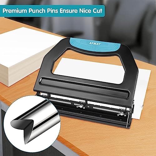 AFMAT 3 Hole Punch Heavy Duty, 9/32" Holes, 50-Sheet Hole Puncher 3 Ring, 50% Reduced Effort, Adjustable Two & Three Hole Punch, Metal Paper Puncher w/Large Chip Tray, Metal Paper Guide, Black, HP18 5