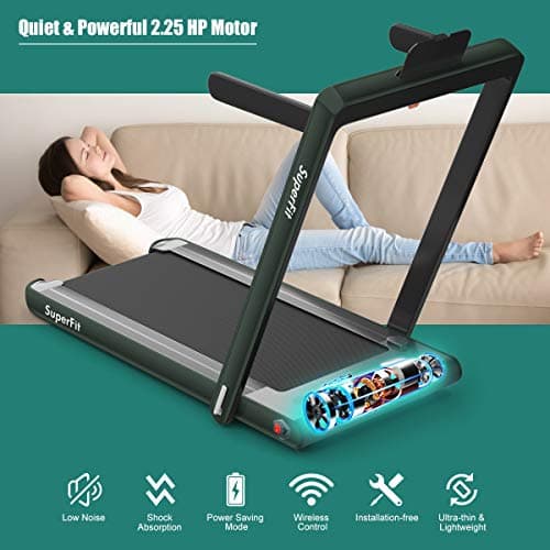 GYMAX Walking Pad, 2.25HP Dual Display Foldable Treadmill for Home with Remote/Smart App Control, Portable Compact Treadmill for Office Under Desk, Folding Running Machine for Small Spaces (Green) 5