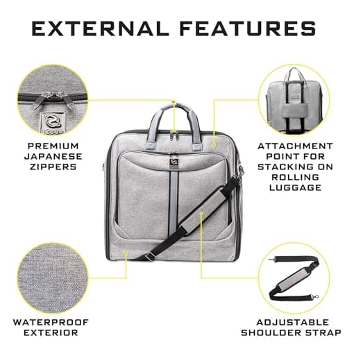 ZEGUR Premium Suit Garment Bag Carry On - Hangs 4 Suits - Travel & Business with Shoulder Strap and Laptop Compartment 8