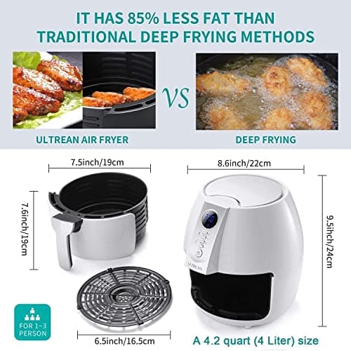 Ultrean Air Fryer, 4.2 Quart Electric Hot Airfryer Oven Oilless Cooker for Quick Easy Meals, Nonstick Frying Pot, UL Certified,1500w, White 7