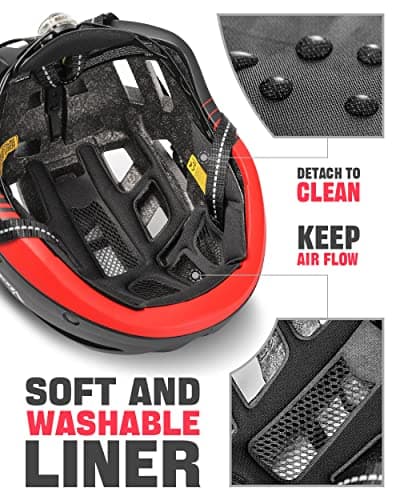 VICTGOAL Bike Helmet for Men Women with Led Light Detachable Magnetic Goggles Removable Sun Visor Mountain & Road Bicycle Helmets Adjustable Size Adult Cycling Helmets (L: 57-61 cm, Black Red) 8