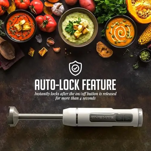 OVENTE Cordless Immersion Hand Blender, Rechargeable Handheld Portable Stick Mixer with 8 Mixing Speed Option, One-Touch Control and Stainless Steel Blades for Smoothies, Shakes or Soups, White HR781W 5