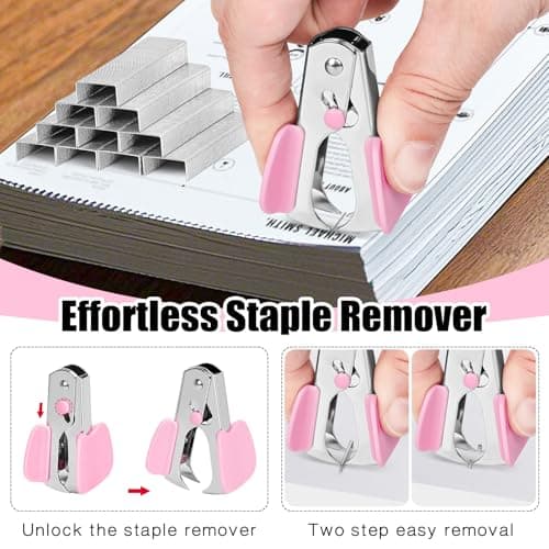 Stapler 25 Sheet Capacity with 1000 Staples and Staple Remover - Staplers for Desk, Non-Slip Office Stapler with Staples for Office, Pink 7
