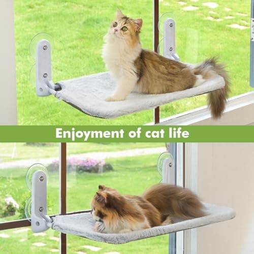 Zoratoo 2PC Cat Window Perch Cordless Foldable Cat Hammock Bed for Window with Metal Frame and Reversible Cover, Large Suction Cups Window Resting Seat for Indoor Cats (Cat Bed, M-2PC) 7