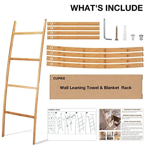 Cupike Bamboo Towel Ladder for Bathroom - Blanket Ladder Farmhouse for Living Room - Decorative Ladder - 6ft 7