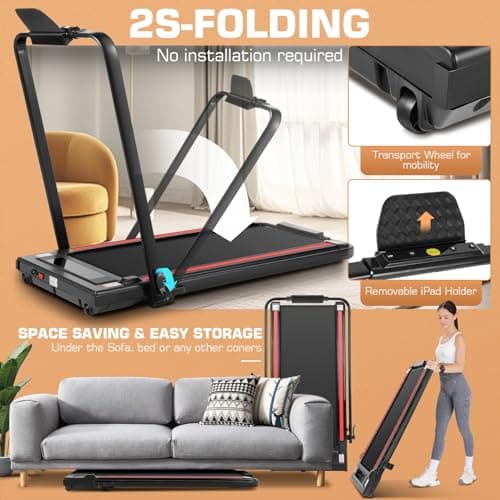 ANCHEER Treadmills with Incline, Under Desk /2s Folding/Max 300 lb Capacity-Walking Pad/Compact Electric Treadmill for Home/Gym/Office with LED Touch Screen/Remote Watch 5