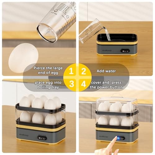 Evoloop Rapid Egg Cooker Electric 12 Eggs Capacity, Soft, Medium, Hard Boiled, Poached, Omelet Maker Egg Poacher & Vegetable Steamer, BPA Free Tray(Grey) 6