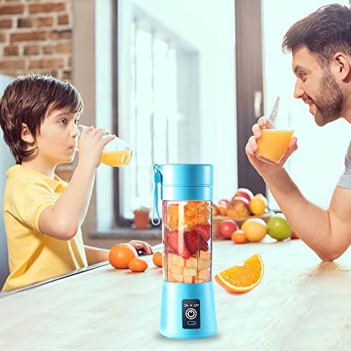 Portable Electric USB Juicer Blender Cup - Mini Blender for Shakes, Smoothies & Juice - 380ml, Six Blades - Blue 3