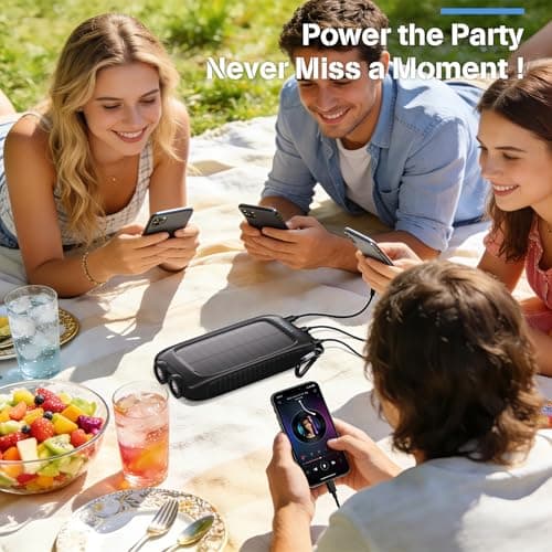 Portable Charger Solar Power Bank 20000mAh with USB-A and USB-C 5V/3A Output Port Black Battery Pack Compatible with iPhone, Samsung, Waterproof Emergency LED Flashlights Perfect for Camping, Hiking 9