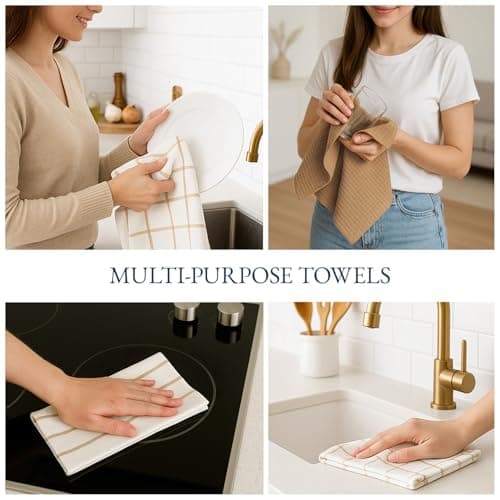 LANE LINEN Cotton Kitchen Towels and Dish Cloths Set, 6-Pack – Absorbent, Quick-Drying Dish Towel, 18" x 28", Soft, Premium Hand and Tea Towels - Beige 6
