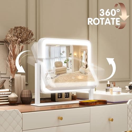 FENNIO Vanity Mirror with Lights 14"×12" Makeup Mirror with Lights,Lighted Vanity Mirror Tabletop,Smart Touch with 3-Color Lighting,Dimmable,for Vanity Desk Tabletop 8