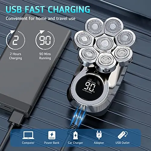 Head Shavers for Bald Men, 8D Upgraded 6-in-1 Bald Head Shaver, Waterproof Bald Head Shavers for Men Wet/Dry Use, LED Display Electric Razor Type-C Charging 360°Close Shave 6