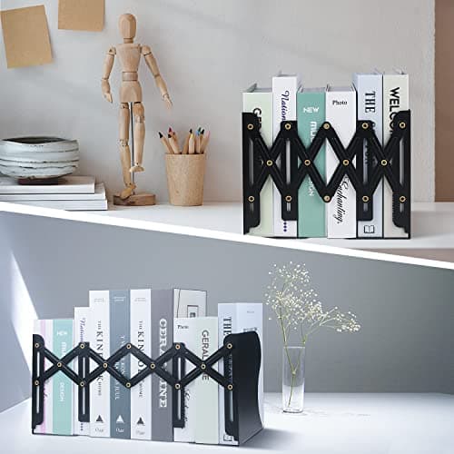 Adjustable Bookends, 19 inches 2 Dividers Heavy Duty Metal Book Holders, Book Storage Rack, Desk Organizer Magazine File Holder for Office, School, Bookstore and Home, Black 7