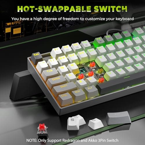 Redragon K552P Mechanical Gaming Keyboard TKL with 18 Backlight Modes, Hot-Swappable Red Switches, 87-Key Compact Ergonomic Design, N-Key Rollover & Software Programmable Macro - RGB, White Grey 7