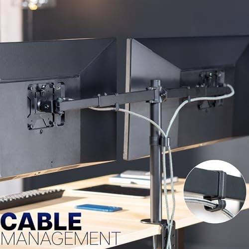 VIVO Premium Dual Ultra Wide LCD LED 27 to 38 inch Monitor Desk Mount, Heavy Duty, Adjustable Telescoping Arms, Flush Wall Setup, Fits 2 Screens, Black, STAND-TS38C 9