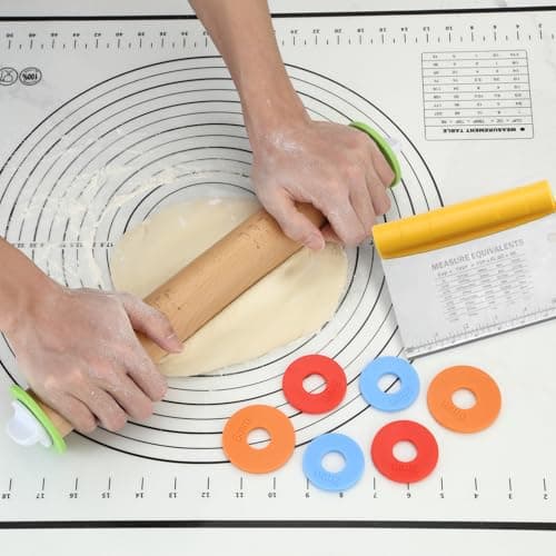 Unokit Rolling pin 3-Piece Set, 17.5" Rolling Pin with Adjustable Thickness Rings, Wooden Dough Roller, Rolling Pins for Baking Pizza, Pasta, Bread - Baking Essentials 7