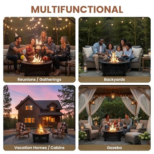 Fire Pit - 32-Inch Outdoor Fireplace with Spark Screen, Poker, and Cover - Wood-Burning Fire Pit for Yard, Patio, or Camping by Pure Garden (Bronze) 5