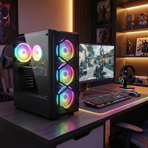 STGAubron Gaming PC Desktop Computer, Intel Core i7 up to 3.9GHz, Radeon RX 580 8G, 16G RAM, 512G SSD, WiFi 6, BT 5.0, RGB Fan x4, Windows 11 Home 5