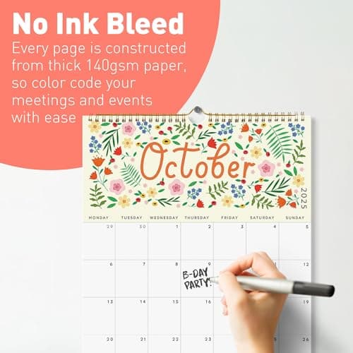 S&O Five Color Floral Wall Calendar from January 2025-June 2026 - Tear-Off Monthly Calendar - 18 Month Academic Wall Planner - Hanging Organizer to Track Anniversaries & Appointments - 13.5"x10.5”in 7
