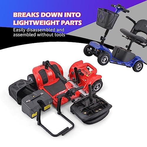 Mobility Scooter for Adults, Senior, Skmc 4 Wheels Electric Powered Chargeable Device for Travel, Lightweight and Portable, with LED Headlights and Basket, Charger Included, Red/Blue (Blue Blue) 5