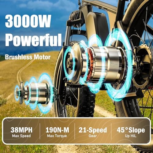 DOF DF-2 Electric Bike Fat Tire for Adults – Peak 3600W 3000W Dual Motor, 38MPH Max Speed, Long Range 26-80 Miles – Upgraded 26"x 4" Mountain Ebikes with 21-Speed, Hydraulic Disc Brakes, & LCD Display 2