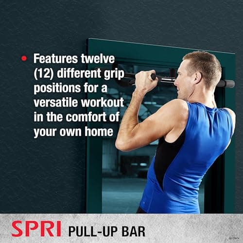 SPRI Pull Up Bar - 8-Grip Door Frame Mounting Pull-Up Bar for Versatile Workouts - Rugged Steel Frame with Foam Handles - Supports 300 Pounds - Fits Door Frames Up to 32 in. Wide – Black) 6