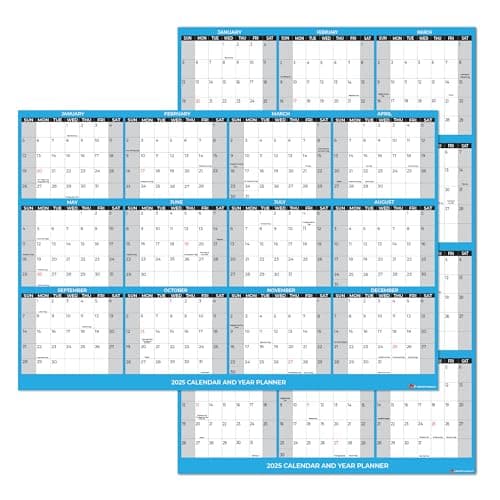 2025 Wall Calendar Large Size 24" x 36", Paper Folded 12 Month Annual Yearly Wall Planner, Reversible, Horizontal/Vertical Blue