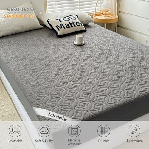 FELTYBED Twin XL 39"x80" Mattress Protector for College Dorm Room, Waterproof Grey Twin Extra Long Mattress Pad Cover, Soft Breathable Bed Mattress Cover with Deep Pocket 6" - 15", Noiseless Washable 6