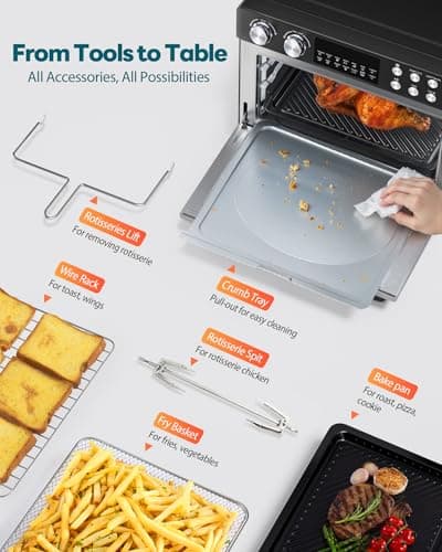 28QT Air Fryer Toaster Oven Combo, Large 12-in-1 Convection Countertop Oven with Next-Gen HeatWave Convection, 3-Layer Cooking, Rotisserie for Chicken, Fits 11" Pizza, Full Accessories, Purplish Black 5