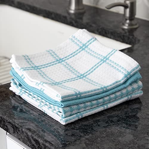 T-Fal Premium Waffle Dish Cloths: Highly Absorbent, Super Soft Long Lasting - 100% Cotton, 12"x13" Flat Waffle Dish Towel for Cleaning & Drying Dishes, (4-Pack), Breeze 5