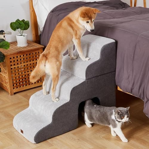 Pettycare Dog Stairs Ramp for High Beds and Couch,Curved Dog Steps for Small Pets, Pet Stairs Non-Slip Balanced Portable Puppy Ramp Indoor, 5 Steps,Grey 8