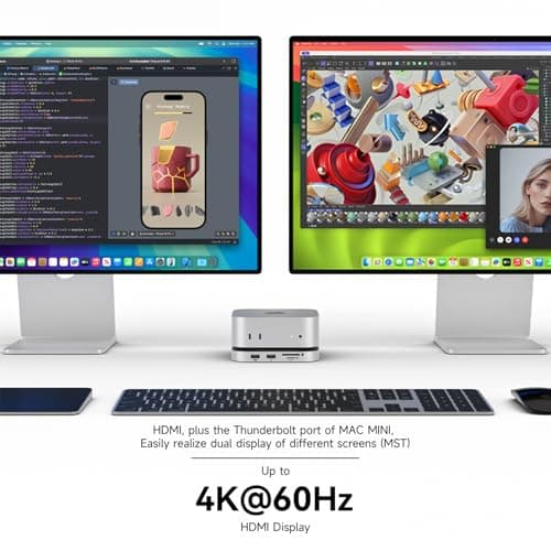 Minisopuru MINI4PRO Mac mini M4 Dock with 4K@60 HDMI, 8TB M.2 NVMe SSD Enclosure, Mac mini Hub & Stand for Mac mini M4 and M4 Pro 2024 (TF/SD Slot, 3* USB-A 2.0, Audio) | Silver 4