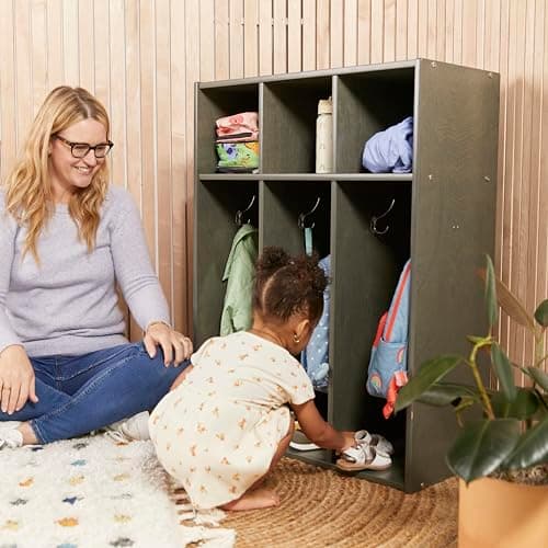 ECR4Kids Streamline 3-Section Toddler Coat Locker with Cubby Storage, Kids Furniture, Grey Wash 9