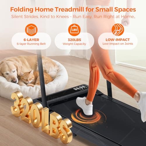 Portable Compact Treadmill with Handles for Home Small Spaces, Foldable Folding Walking Pad Treadmill with Handle Bar, 3.0HP Electric Walking Pads Treadmills Home with 320LB Capacity, LED Display 6