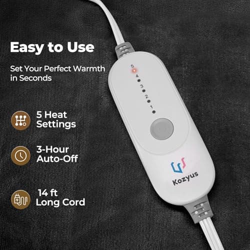 Kozyus Wearable Heated Blanket with Foot Pocket & Sleeves, Electric Blanket Heated Robe for Women & Men, 5 Heat Settings, 3H Auto-Off, Machine Washable, ETL Certified, Gift-Ready, 50x70 Inches, Grey 3