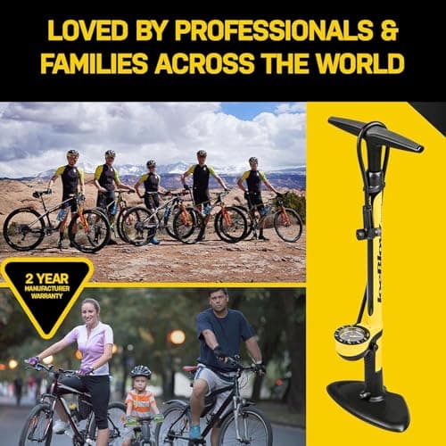 Topeak JoeBlow Bike Pump – Presta, Schrader, Dunlop Valve Compatibility - High Pressure Floor Pump with Large 3" Gauge, Durable Steel Barrel, TwinHead 6
